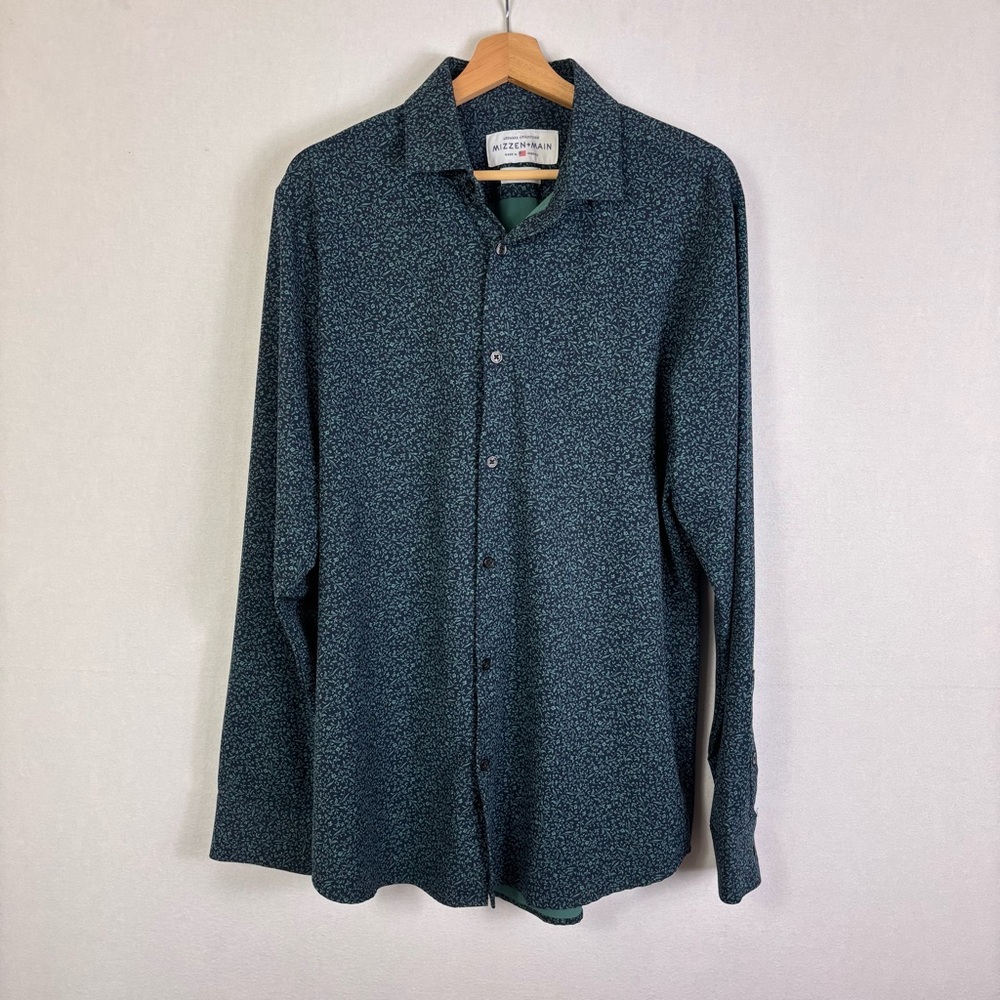 Mizzen Main Large Trim Fit Leeward Mens Dress Shirt Button Front Green Floral
